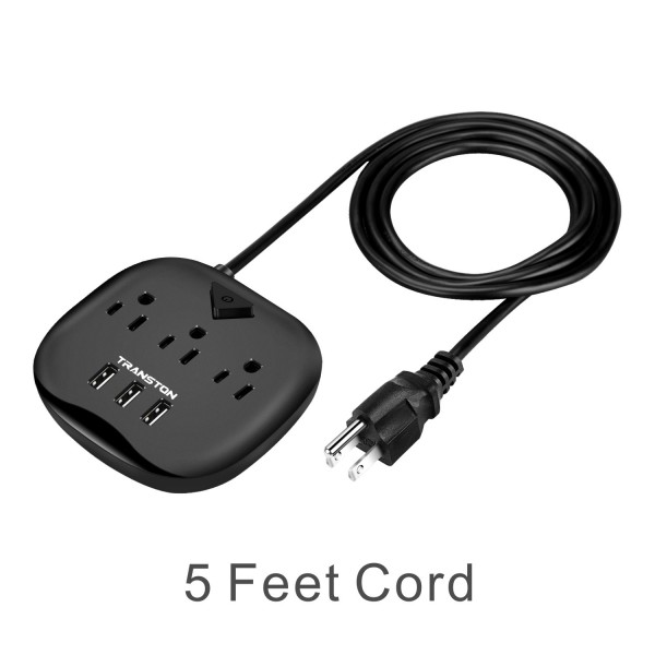 Power Strip with 3 USB & Switch Control, Desktop Charging Station with 5 Feet Cord - Black