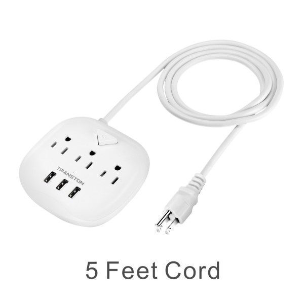 Power Strip with 3 USB & Switch Control, Desktop Charging Station with 5 Feet Cord - White
